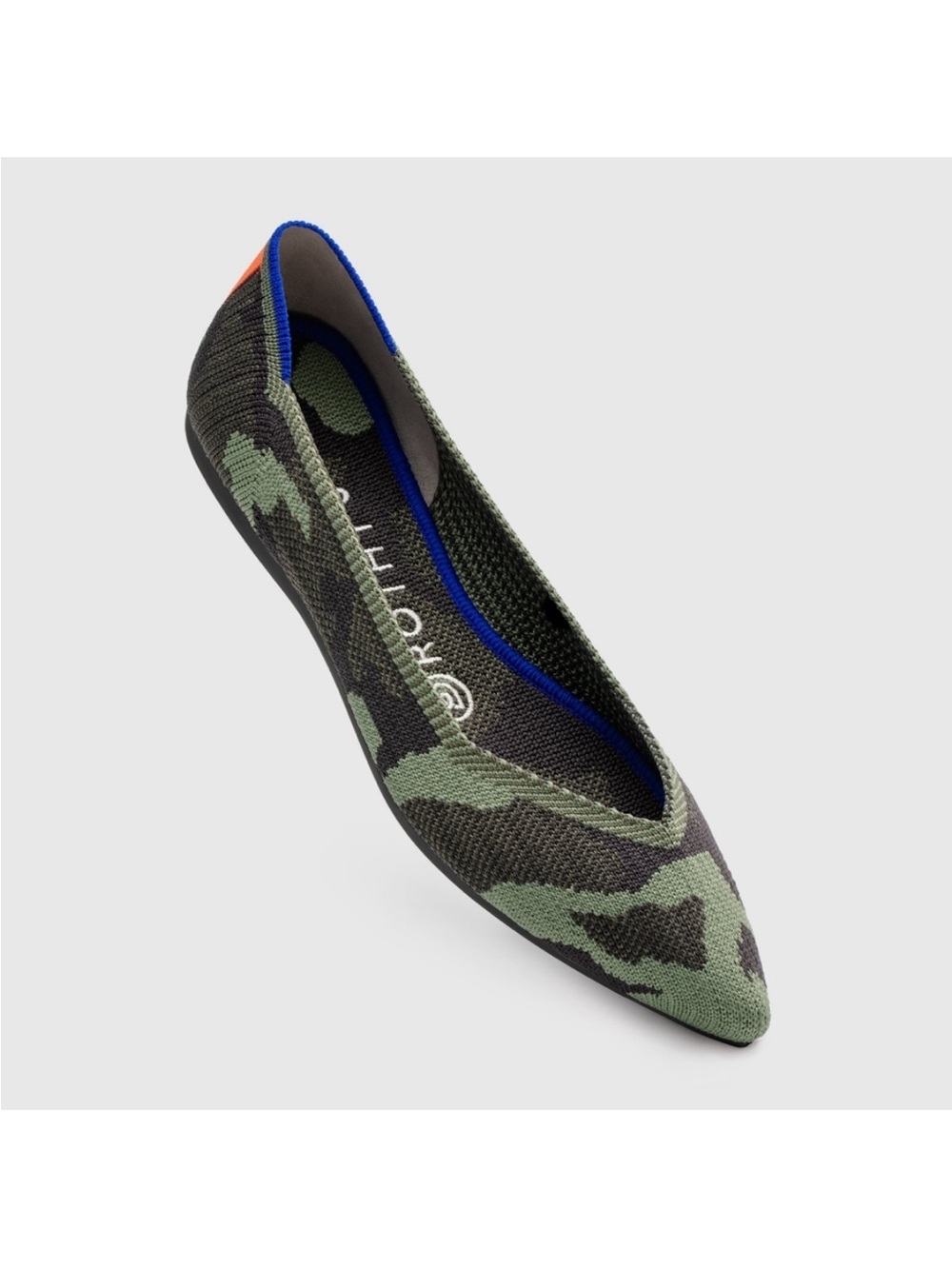 Rothy’s The Point Camo Knit Flats Green Black Blue Trim Women’s 8.5 Washable
